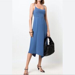Theory Fit & Flare Tank Dress Crepe Combo Steel Blue Medium